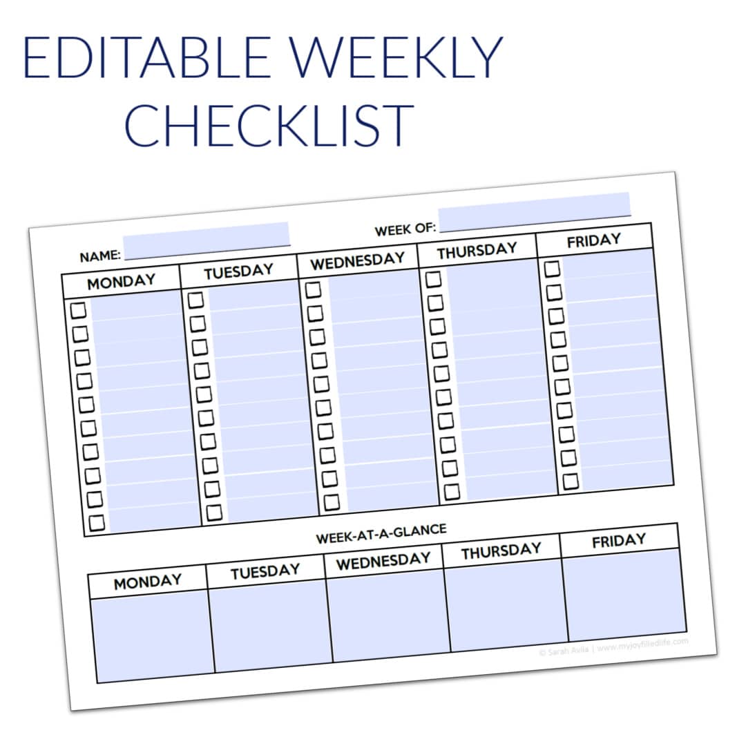 Editable Weekly Checklist My JoyFilled Life