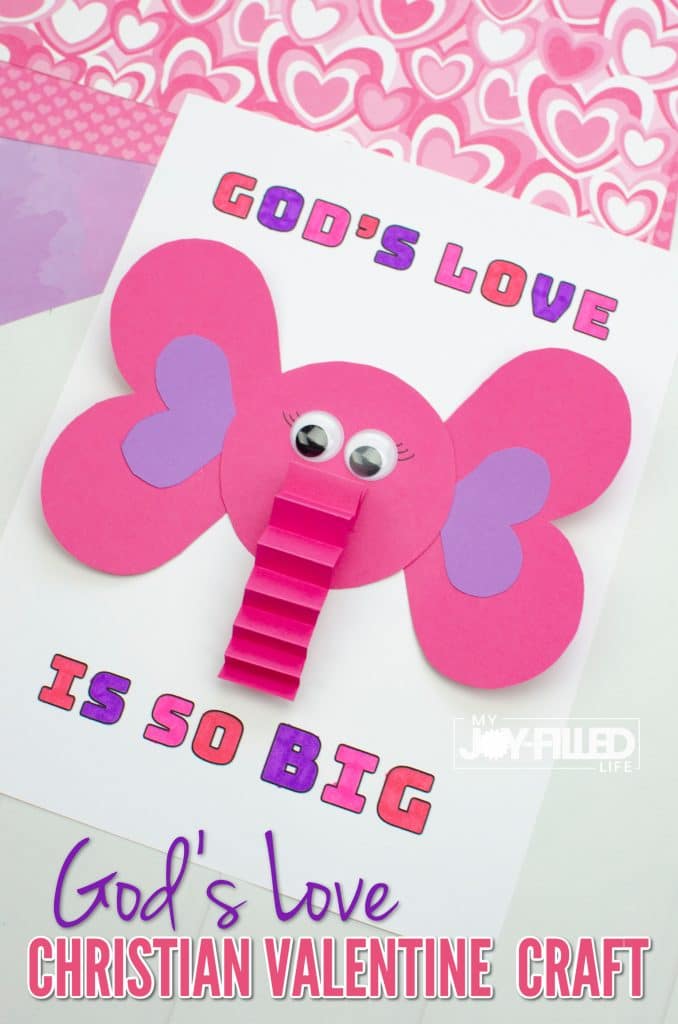 Pink & purple elephant Valentines Day Craft with message God's Love is So Big