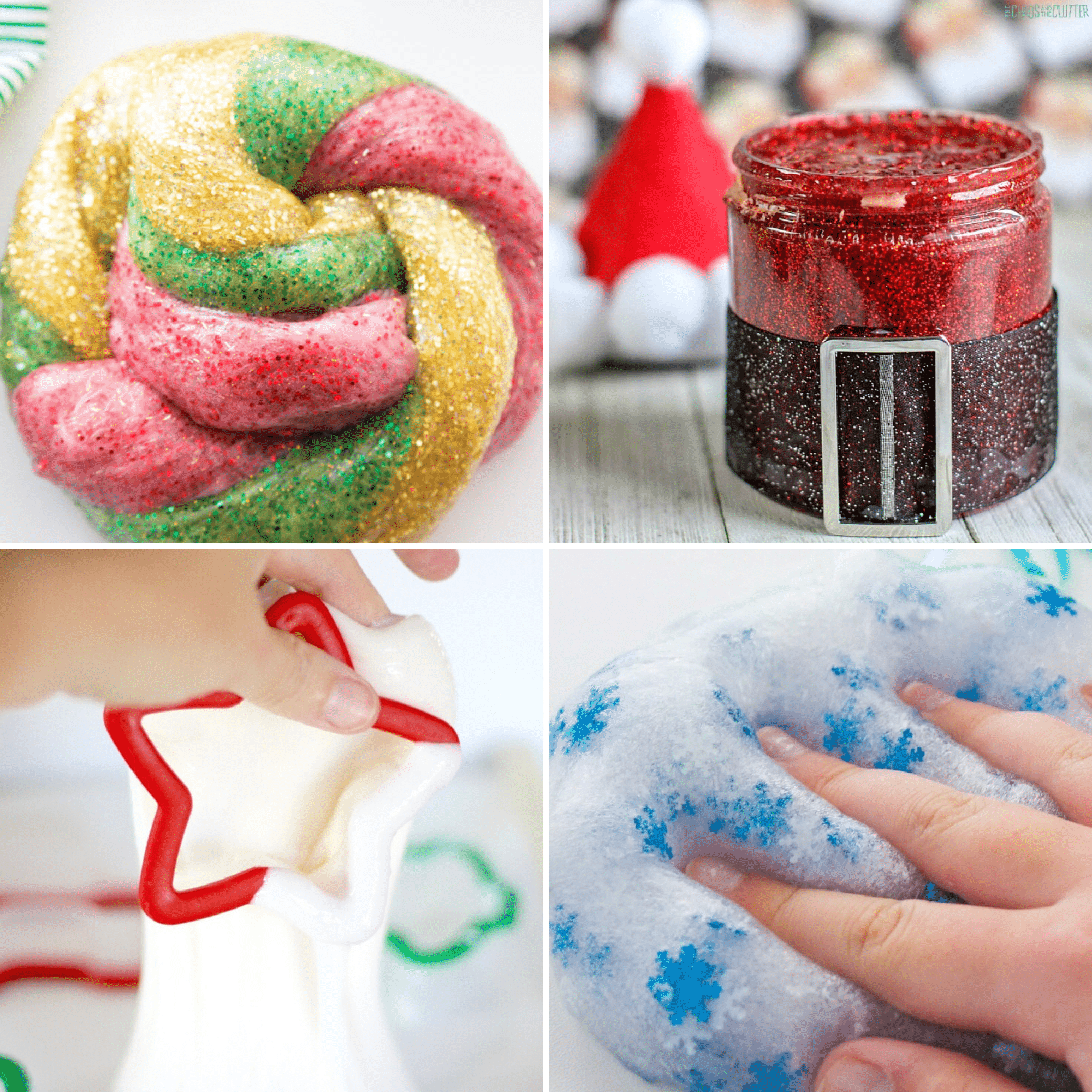 4 Christmas Slime ideas - glitter slime, Santa slime, sugar cookie slime, winter slime