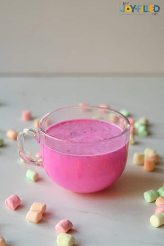 Pink Hot Cocoa with Colorful Marshmallows