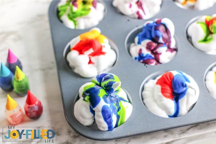 Putting Shaving Cream in Muffin Tin with Dye