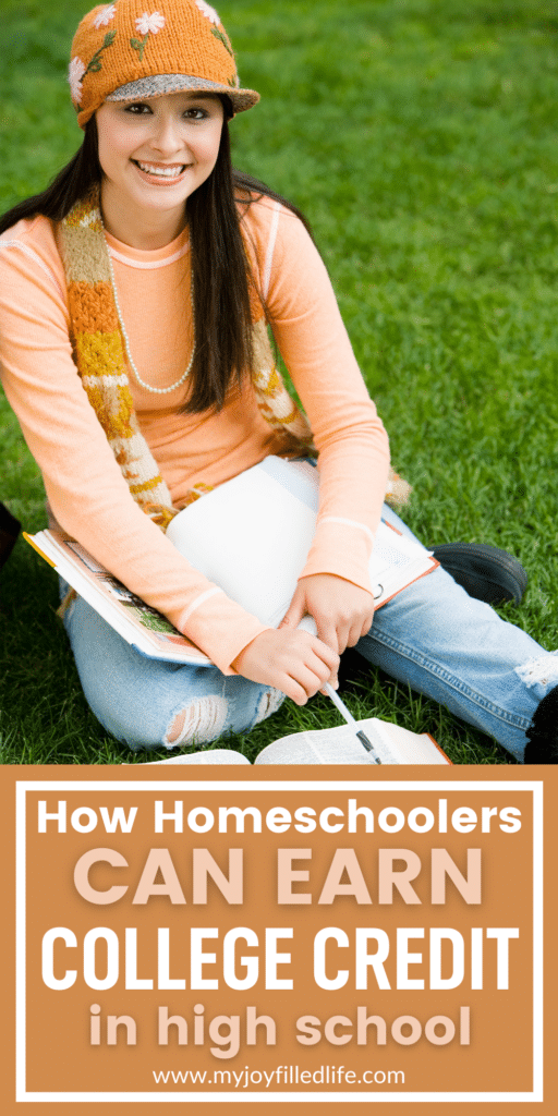 pinnable image of girl with text that reads how homeschoolers can earn college credit in high school