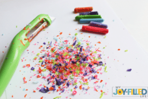 shaving off pieces of crayon