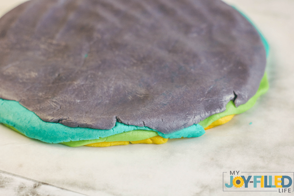 layering the colored dough 