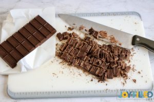 cutting up the chocolate