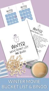 Use this Winter Movies Bucket List & Bingo printable for movie ideas, and to add another level of fun to your family movie nights.