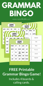 Free Grammar Bingo Game for Kids